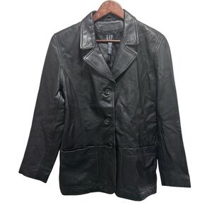 Vintage Y2K Fitted GAP Black Leather Jacket Size Medium